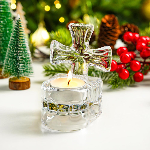 Clear glass cross candle - clear,