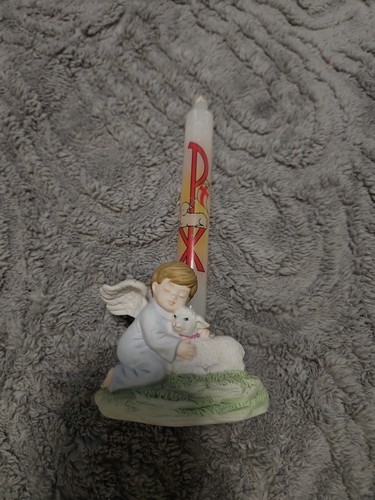 Ceramic boy angel with lamb - ceramic,